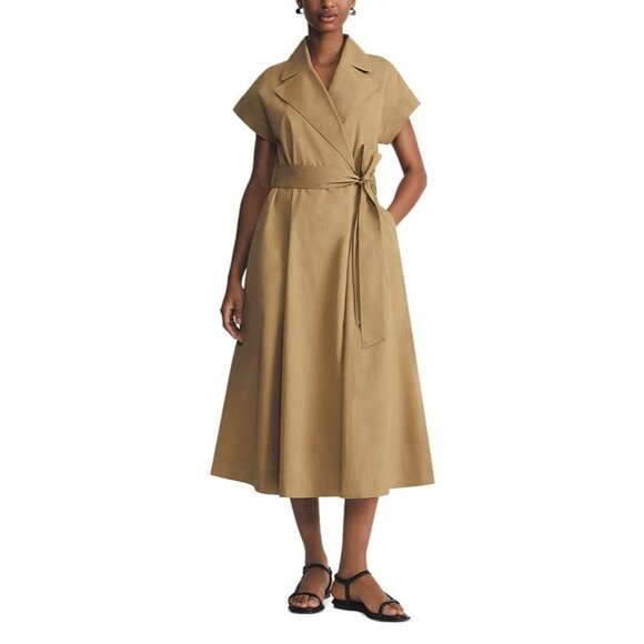 NEW LAFAYETTE 148 NEW YORK BELTED ORGANIC COTTON POPLIN WRAP DRESS Size M - Picture 1 of 8